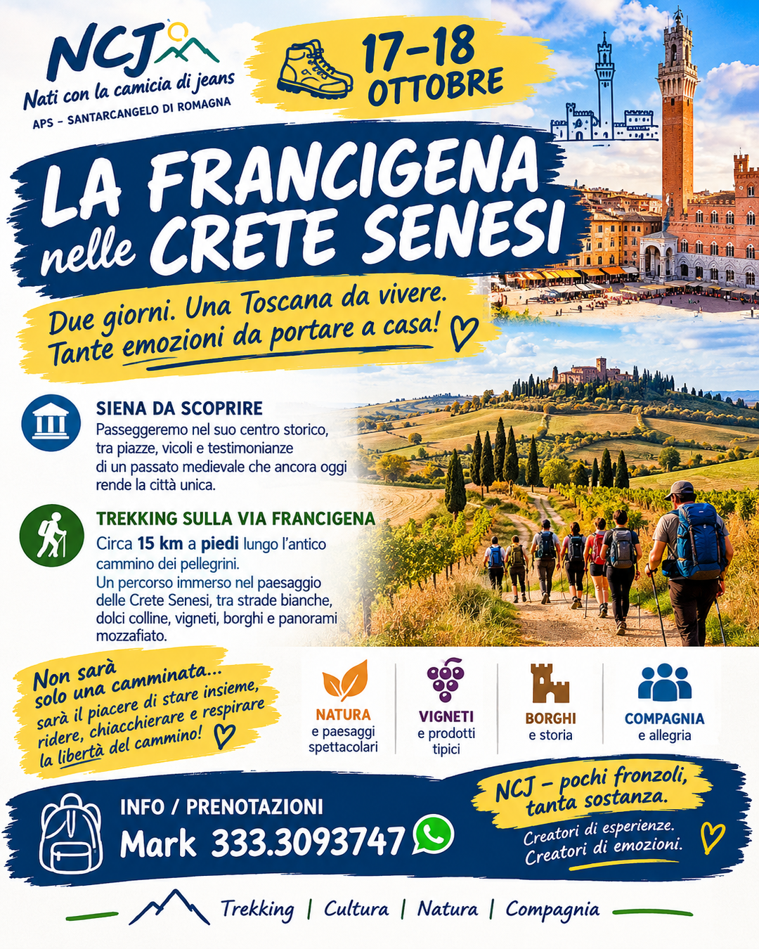 🥾🔥 17-18 OTTOBRE | LA FRANCIGENA NELLE CRETE SENESI 🍂🏞️ DUE GIORNI. UNA TOSCANA DA VIVERE. TANTE EMOZIONI DA PORTARE A CASA! ❤️ Hai voglia di un weekend diverso dal solito? Allora prepara gli scarponi e vieni con noi! 🎒🥾